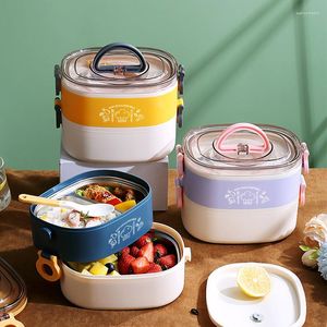 Geschirrssätze doppelte Schicht Bento Box mit japanischen Stil aus Edelstahl Thermo -Mittagessen für Kids Kitchen Lagerbehälter