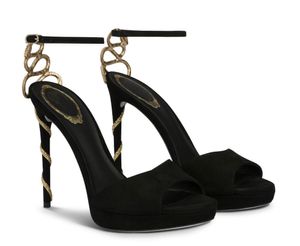 Elgant Designer Morgana Sandals Shoes Women Gold Crystal Snake ملفوفة بالماء تايوان سيدة مثيرة عالية الكعب الحزب فستان الزفاف مصارع