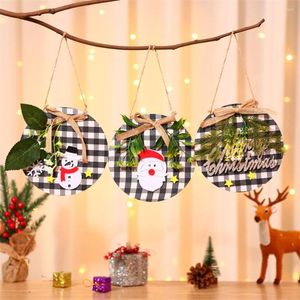 Christmas Decorations Black Plaid Snowman Santa Claus Decoration Door Hanger Xmas Ornament Wooden Pendant Tree Hanging