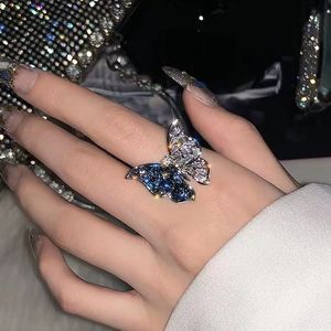 Butterfly Ring For Women Luxury Blue White Color Crystal Open Rings INS Woman Party Ring Jewelry Street Fashion