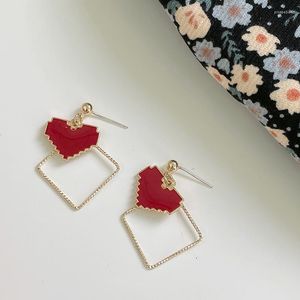 Серьги для глизов красочные L Fashion 925 Серебряный серебряный серебряный красный сердечный квадратный сплав сплав сплай