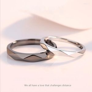 Wedding Rings 2 Pcs Simple Black White Rhombus Ring Men Women Light Luxury Love Multi Faceted Opening Couple Valentine's Day Gift