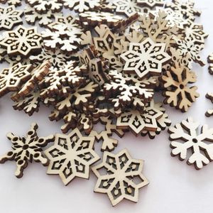 Рождественские украшения 100 кусочков/сумка 23 мм деревянные мультипликационные дефекты снежинка деревянная чип