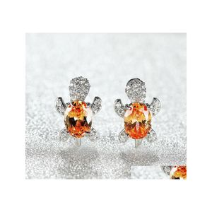 Stud Cute Design White Gold Plated Gemstone Earring Copper Turtle Animal Earrings For Women Gift 16 Colors Drop Delivery Jewelry Dhmci