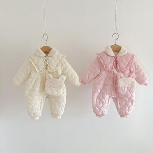 Overalls Nette Geboren Baby Mädchen Winter Kleidung 0-3Years Prinzessin Kinder Fleece Strampler Tasche Outwear Verdicken Daunenmantel Warme einteilige Anzug