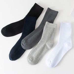 Guime House Men's socks cotton men - 5 Pairs/Lot, Striped, Breathable, Solid Black, Ideal for Business, Autumn and Winter Mid-Size