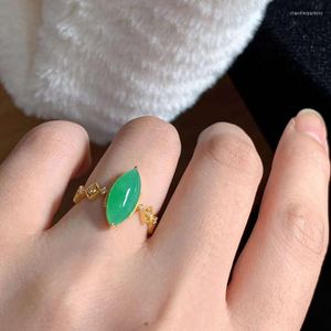 Cluster Rings 2022 Fine Jewelry Women Natural Green Emerald Jade 18K Gold Eye Style Engagment Anniversary With Certificate