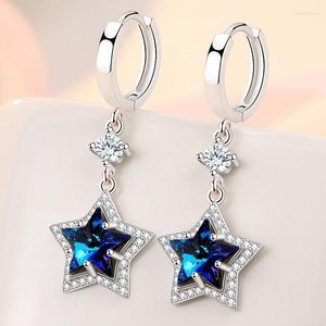 Stud Earrings Arrival Female 925 Sterling Silver Five Pointed Star Blue Zircon Crystal For Women Girls Statement Bijoux