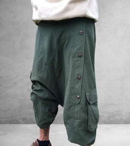 Heflashor Men039s Green Harem Pants Bloomers Vintage Loose Pants Meditation Outdoor Men Hip Hop Wide Leg Ounsers Pantalon homb1966326