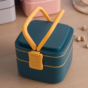 Dinnerware Sets Double-layer Portable Lunch Box With Lid Office Worker Japanese Student Storage Container Fitness Meal Microwave Can