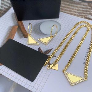 Luxus-Diamant-Dreieck-Anhänger-Halskette für Damen, Designer-Halsketten mit Ohrringen, Glieder-Goldkette, Modeschmuck, Accessoires, neu