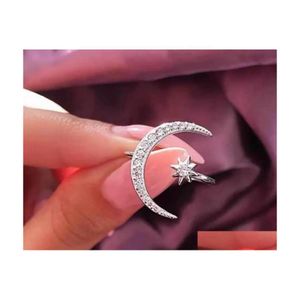 Band Rings Moon And Star Finger Creative Opening Ring God Sier For Engagement Wedding Party Gift Drop Delivery Jewelry Dh20M