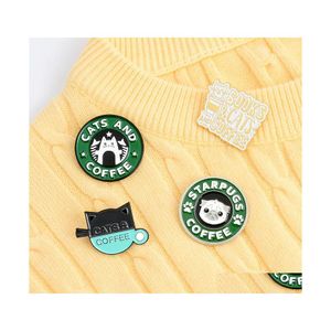 Spille Spille Gatti Caffè Smalto Pin Personalizzato Pug Puppy Cat Cafe Distintivi Borsa Camicia Risvolto Fibbia Simpatico Animale Gioielli Regalo Per Gli Amici 7 Dhtwf