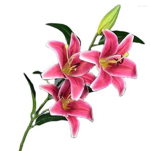 Decorative Flowers 5pcs Artificial Real Touch Lily Flower Branch Faux 4 Heads PU Lilium Casa Blanca For Wedding Centerpieces Floral