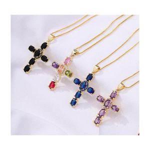 Pendant Necklaces Neogothic Color Creative Cross Necklace Exquisite Purple Zircon For Girl Hip Hop Party Wedding Fashion Jewelry Dro Dhxxn
