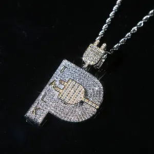 Iced Out Hip Hop Plug Pendant Paved Full Cz with Rope Chain Necklace Plated Two Tone for Men Boy Punk Style Jewelry Drop Ship