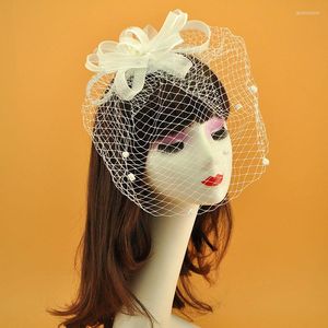 Headpieces Bridal Veil Face Cover Hårtillbehör Party Wedding Pearl Flower Head Dress Korea Japan Black White