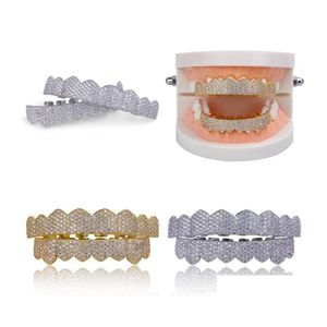 Grillz dentystyczne grille hip -hop męs Diamond Dientes zęby zęby złoto sier luksusowy projektant lodowany hiphop raper mgły mody Jewlery Dh1te