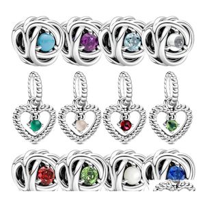 Charms 100 925 Sterling Sier Twee Month Birthstone Heart Eternal Charm Beads Pendant For Original Pandora Armband Women Drop Delive DHS1N