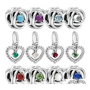 Charms 100 925 Sterling Sier Twee M￪s Birthstone Heart Heart Eternal Charme Pingente para Pandora Bracelet Women Delive Delive Dhs1n