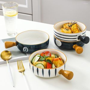Skålar japansk keramisk skål enkel handtag målad bakning bordsartiklar frukt sallad nudel mikrovågsugn ris