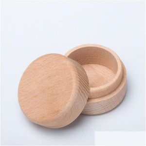 Jewelry Boxes Beech Wood Small Round Storage Box Retro Vintage Ring For Wedding Natural Wooden Case 136 U2 Drop Delivery Packaging Di Dhrca