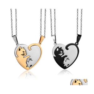 Anhänger Halsketten Herz Frauen Edelstahlkettenkette Halskette Katze Kätzchen Gold Schwarzer einfacher Schmuck auf dem Neckpendenten Tropfen Dhxoa Dhxoa
