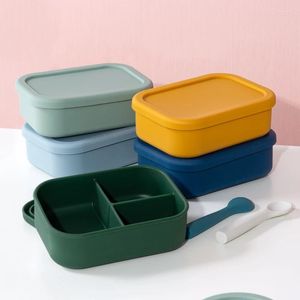 Dinnerware Sets Silicone Lunch Box With Lid Fresh-Keeping Bento Fruit Salad Bowl Portable Sealed Rectangle Picnic Lunchbox