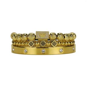 Bracelets de charme Luxury Roayl Crown Men Bracelet Conjunto de dados CZ Charmos Dez Cristais Contas de Aço Antelhado