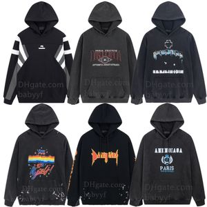 Erkek Hoodies Sweatshirts Erkek Tasarımcı Kapüşonlu Sokak Moda Kazak Kalite Delik Aşınma Tasarımı Kadın Siyah Üst Gevşek Damla Omuz Siluet