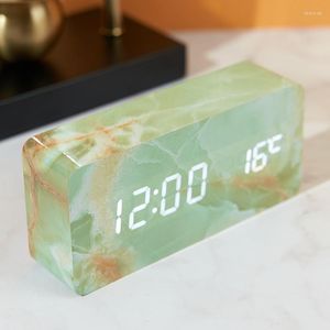 Wall Clocks Imitation Marble Pattern Creative Electronic Clock Alarm Ornament Table Digital Desktop