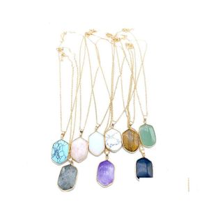 Hänge halsband guldfärg geometri natursten halsband vit grön turkos opal rosa kristall druzy för kvinnor smycken dropp de dhxw8