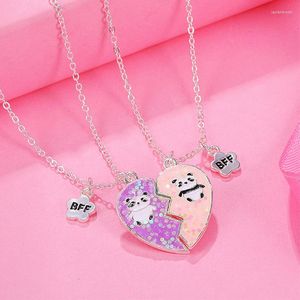 Colares pendentes 2pcs/set panda coração colar quebrado bff casal jóias para crianças meninas de moda amizade de amigos presentes