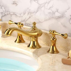 Bathroom Sink Faucets Gold/ Chrome Brass Faucet Unique Design Deck Mounted Golden Lavatory Cold And Water Mixer Tap