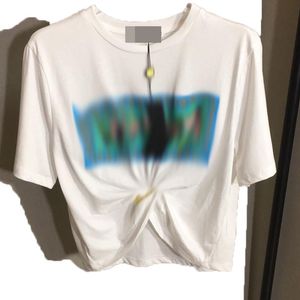 Design kvinnor t shirt stor metall n￥l knut tee midja topp gradient f￤rg smet strips logotyp tryck avslappnad kort￤rmad designer skjorta kvinnor bomull 27 stil sml