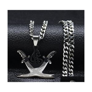 Pendant Necklaces Arabic Retro Imam Ali Sword Muslim Islam Knife Stainless Steel Necklace Men Women Sier Color Jewelry N4517S0 Drop Dhrwb