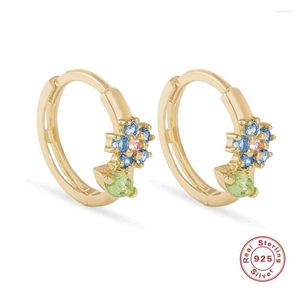 Hoop Earrings Aide 925 Sterling Silver Fresh Blue Pink Green Zircon Crystal Flower Leaf Huggie For Women 10mm Circle