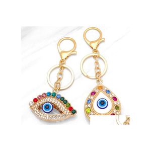 Kluczowe pierścienie Kolor Rhinestone Evil Eye Biekuł Turkish Blue Eye Charm Bag Wiselant Uchwyt Klucz Utrzymanie Biżuteria DHH0A