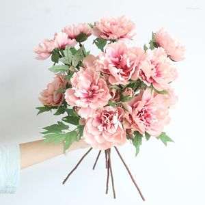 Dekoratif Çiçekler 5 PCS 3 Kafa Şakayık Sahte Çiçek Buket İpek Düğün Bahçesi Dekorasyonu Yapay Pembe Beyaz Peonies