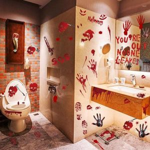 Décoration de fête 2pcs Halloween Sticker Blood Imprimés Hands and Feet Skulls Bathroom Toilet Floor Wall Stickers Window House House Decor