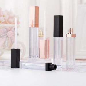 F￶rvaringsflaskor DIY Rose Gold Long Lip Glaze Honey Tube Tom Bottle Homemade Square Gloss Black White Cosmetic Container Travel