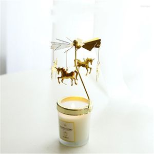 Ljush￥llare Creative Revolving Holder Metal Rotary Carousel Tea Light Candelabra Stand Moderna smidesj￤rndekorationer f￶r hemmet
