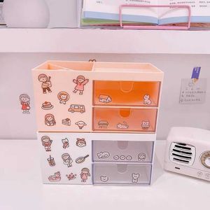 Söt multifunktionell plastpenna Holder Desk Organizer Cosmetic Storage Box Desktop Drawer Sundries