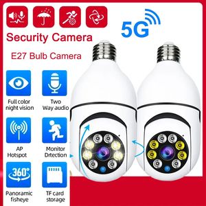 WiFi 360 Panorâmica Bulbo Câmera 1080P Câmera de Vigilância Sem Fio Câmeras de Segurança Doméstica Visão Noturna Áudio Bidirecional Detecção Inteligente de Movimento Suporte 5G