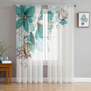 カーテンの花ブルームターコイズ植物バラリビングルームのための薄い窓のカーテン