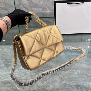 19 Series Medium Classic Lambskin Quilted Bags Gold/Silver Metal Hardware Bracelet Link Chain Hand Totes Crossbody Shoulder Designer Handbags For Womens 25X16CM