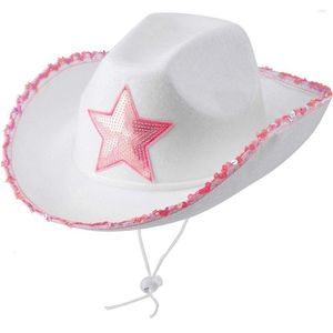Berets Unisex Neck Draw String Adult Size Adjustable Pink Star Cowboy Hat White Cowgirl Cow Girl