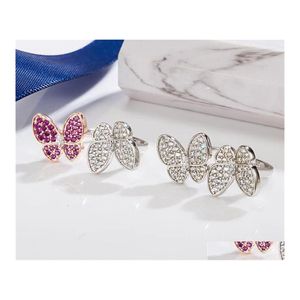 Ringas de banda Irregar Diamond Ring S925 Sterling Sier Designer sortudo M￣e da Pearl Butterfly Open Women039s Fashion Box9740753 DHKRS