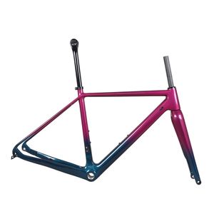 Flat mount Disc Gravel Bike Frame GR029 BSA Bottom Bracket Rose Red Chameleon Gradient Design 700X42C