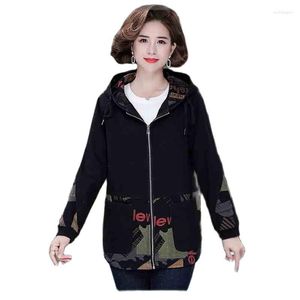 Women's Jackets 2022 Fashion Women's Coat Spring And Autumn Casual Loose Ladies Aooded Long-sleeved Printed Solid Color Top 5XL